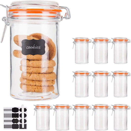 Glass Jars With Airtight Lids, 16 oz Glass Jars With Leak Proof Rubber Gasket,Wide Mouth Mason Jars With Hinged Lids For Kitchen Canisters,Glass Storage Containers 12 Pack