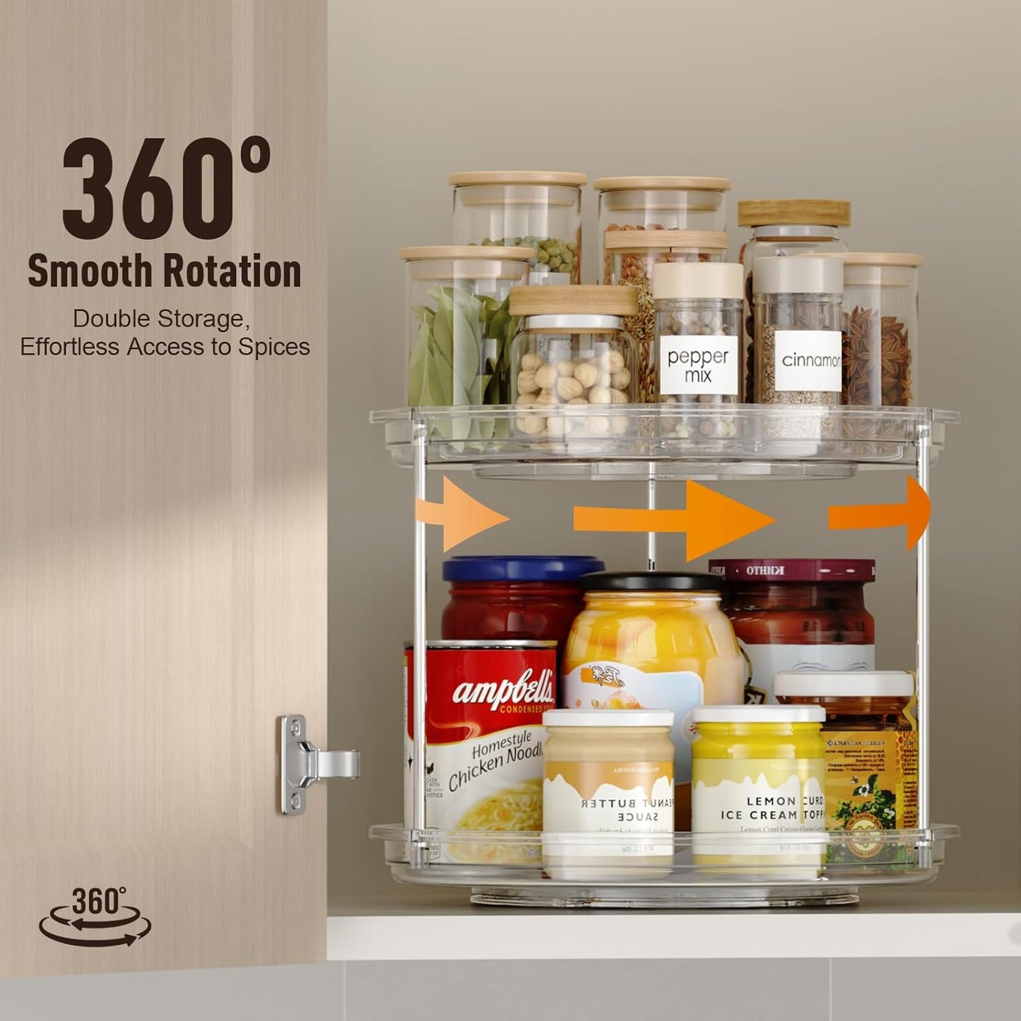 2 Tier Lazy Susan Organizer, 9.25'' Lazy Susan Turntable for Cabinet