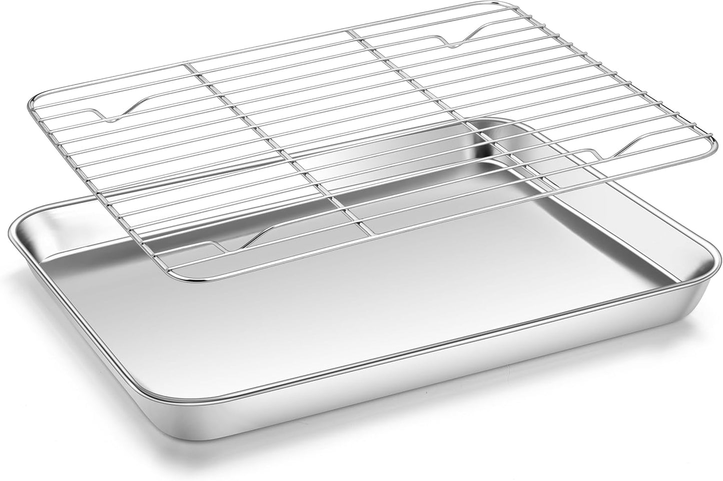 Quarter Sheet with Rack (1 Pan + 1 Rack), 9x13 Stainless Steel Baking Pan with Wire Cooling Rack for Toaster Oven Roasting, Metal Bacon Cookie Trays Nonstick & Rust Free, Dishwasher Safe