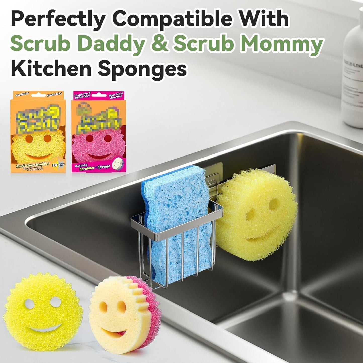 [Space Saving] Sponge Holder for Kitchen Sink, Great for Scrub Daddy / Scrub Mommy Sponges
