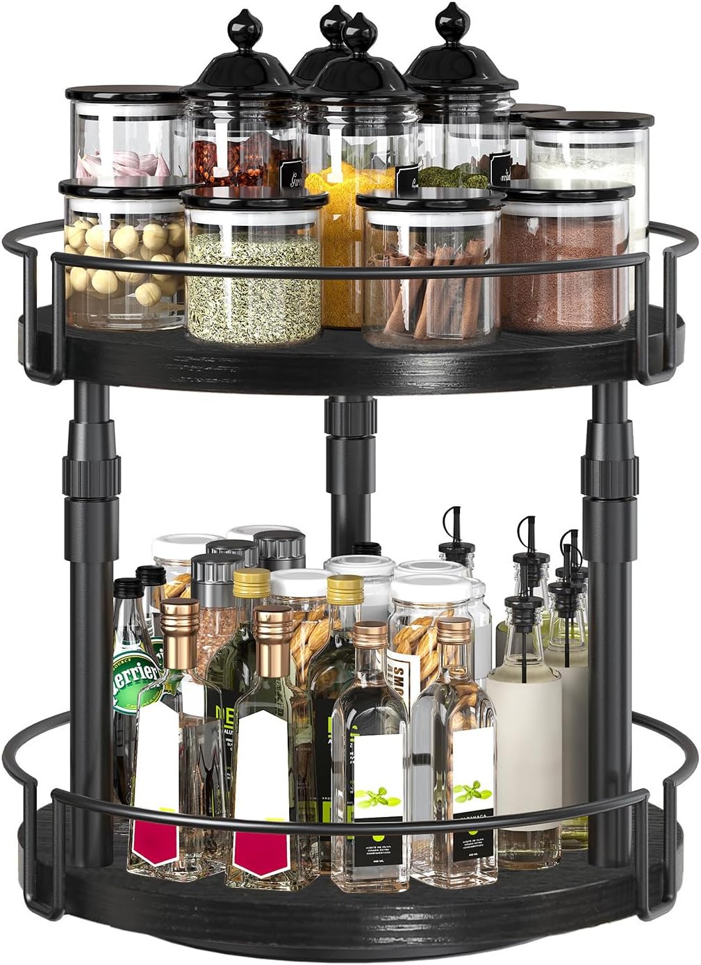 Lazy Susan Organizer Spice Rack, 2-Tier Height Adjustable Rotating Lazy Turntable Spice Organizer