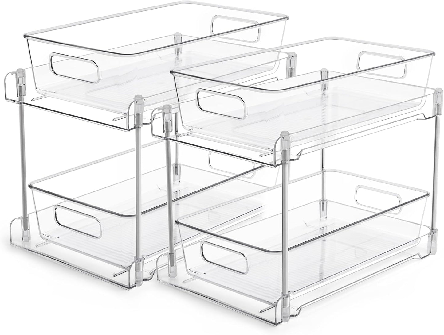 2 Tier Bathroom Storage Organizer, 2 Pack Clear Under Sink Organizers Vanity Counter Container