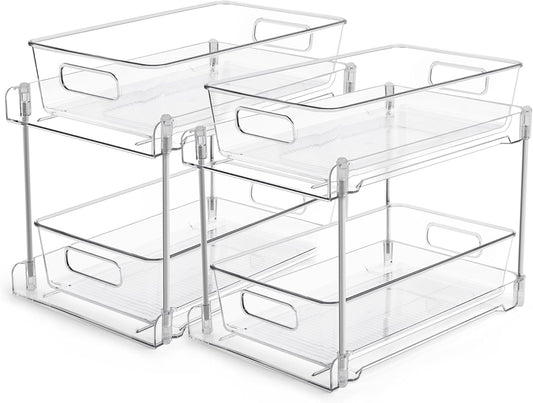 2 Tier Bathroom Storage Organizer, 2 Pack Clear Under Sink Organizers Vanity Counter Container