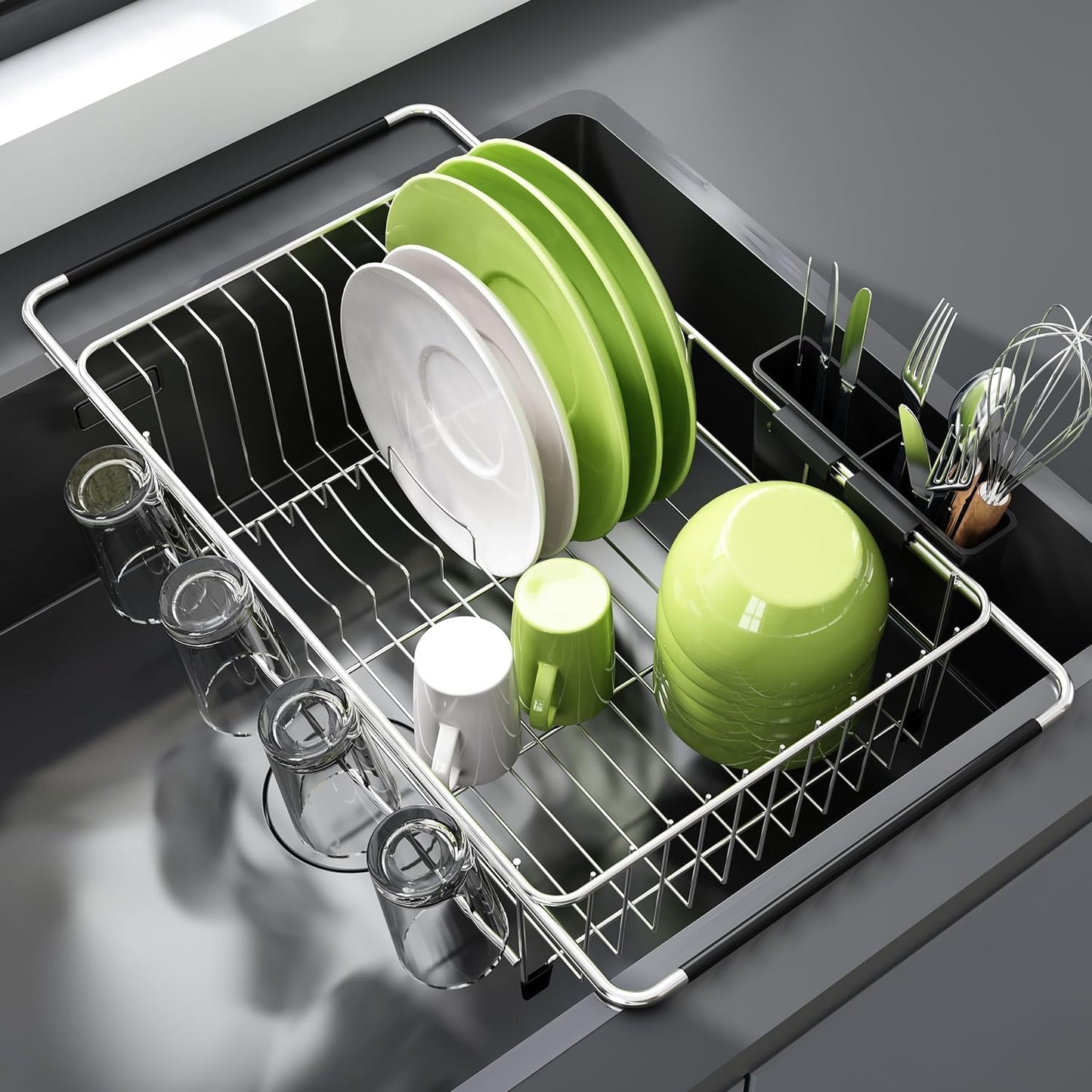 Dish Drying Rack in Sink, Expandable Stainless Steel Dish Drainers for Kitchen Counter