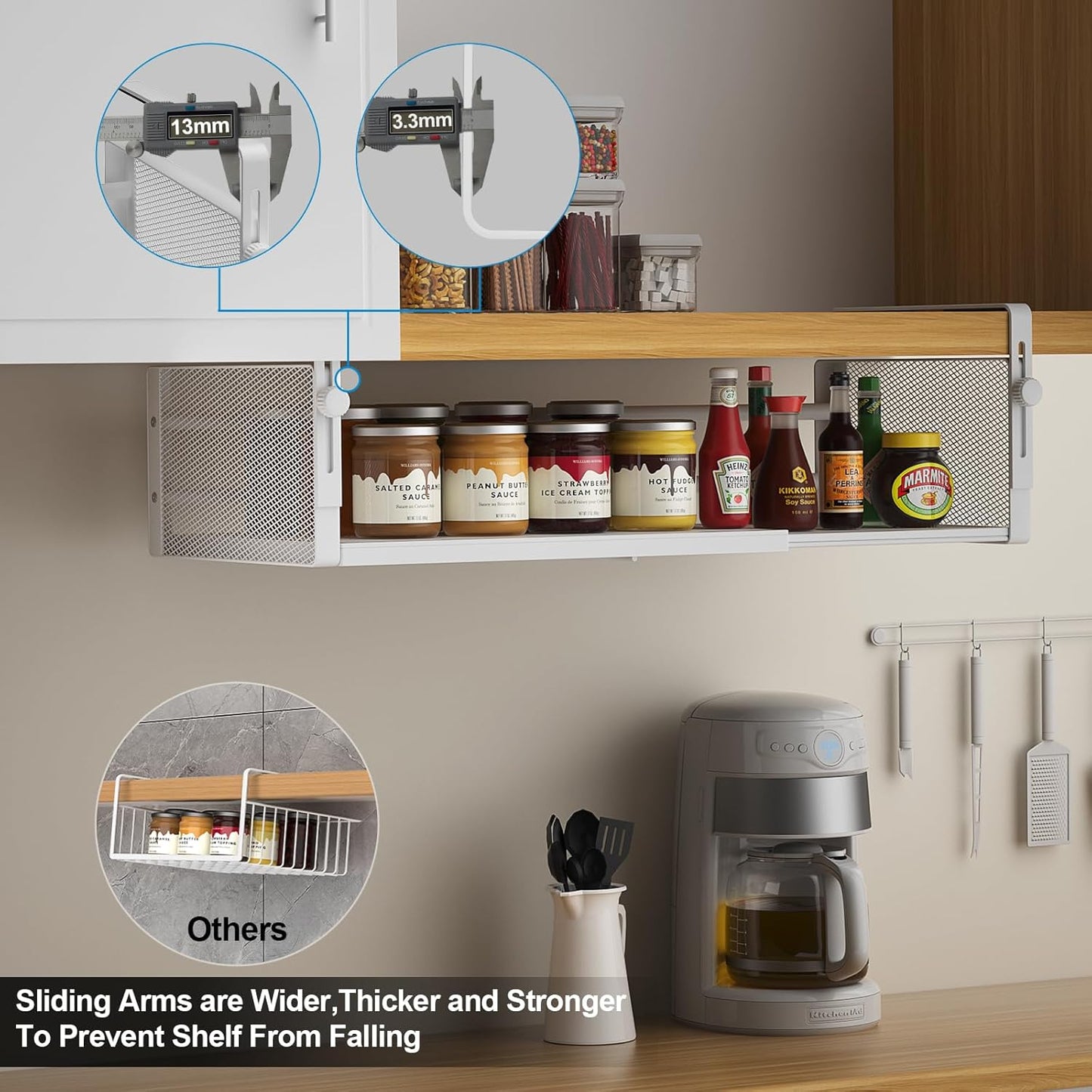 2Pack Under Shelf Basket, Adjustable Hanging Under Cabinet Shelf Storage