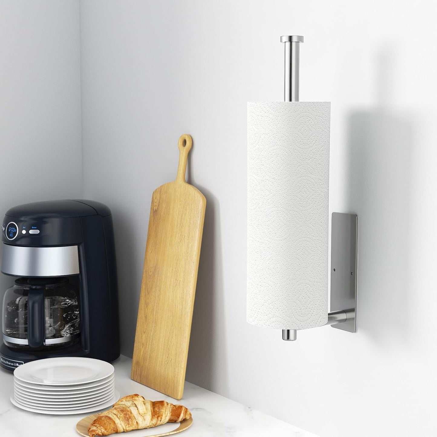 Paper Towel Holder - Self-Adhesive or Drilling, Brushed Nickel, Wall Mounted