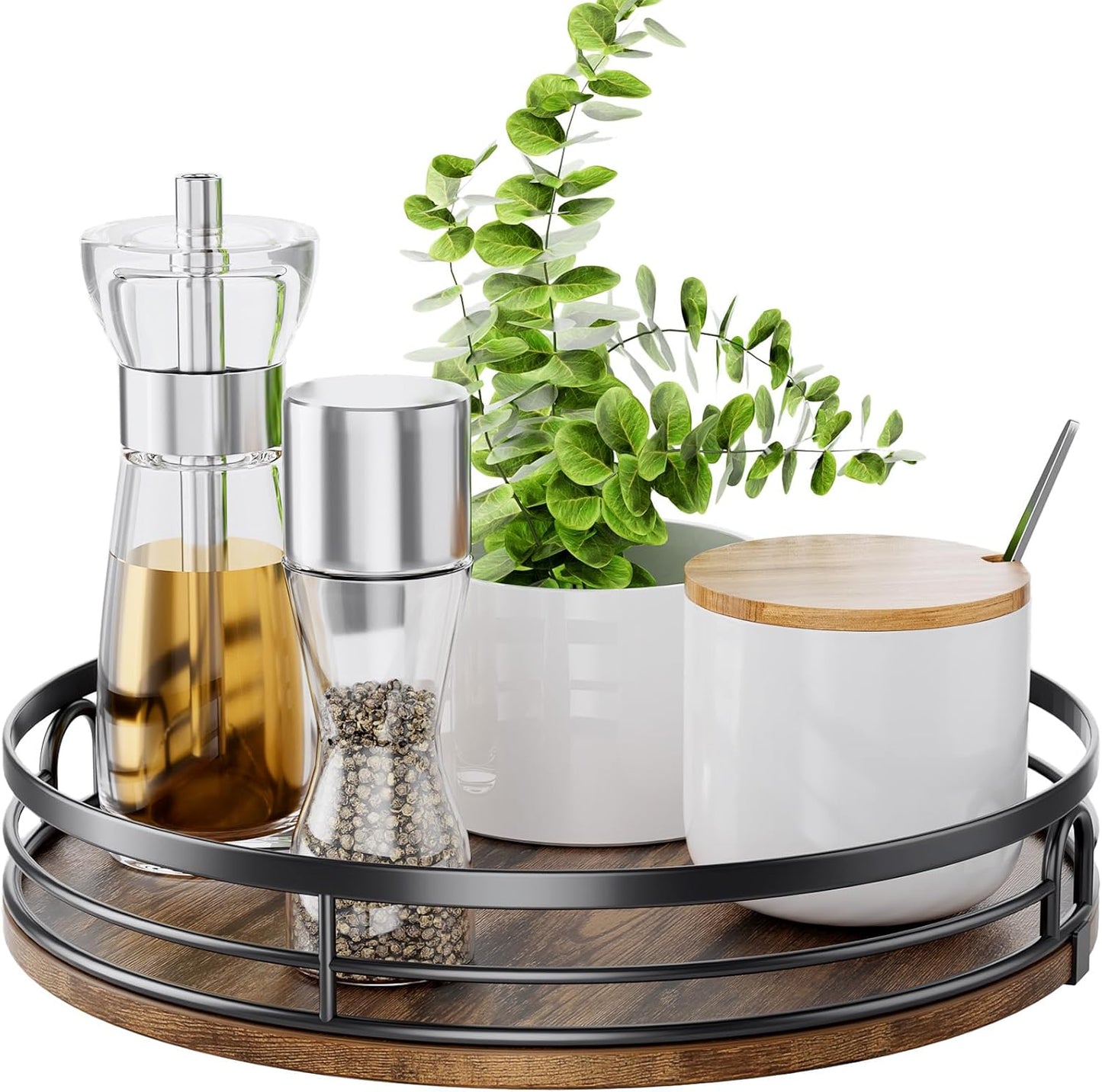 10'' Lazy Susan Turntable Organizer for Cabinet, Round Wood Lazy Susan for Table Top, Countertop