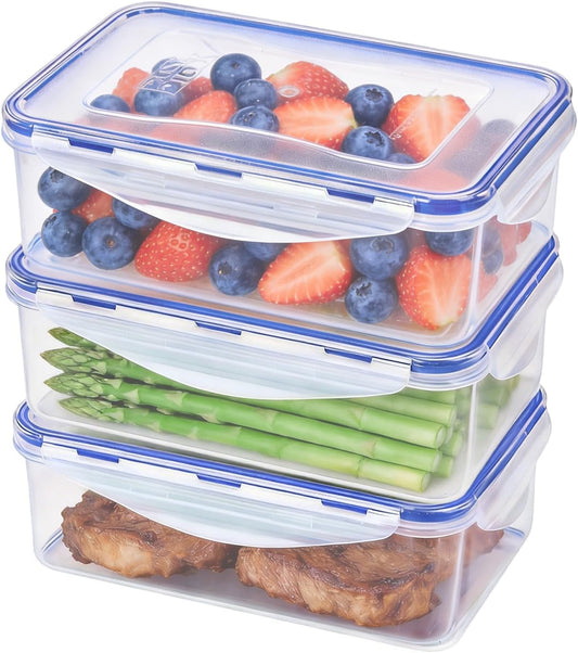 Food Storage Containers, 4 Sided Locking Lids, Airtight, Leak-Proof & Stackable