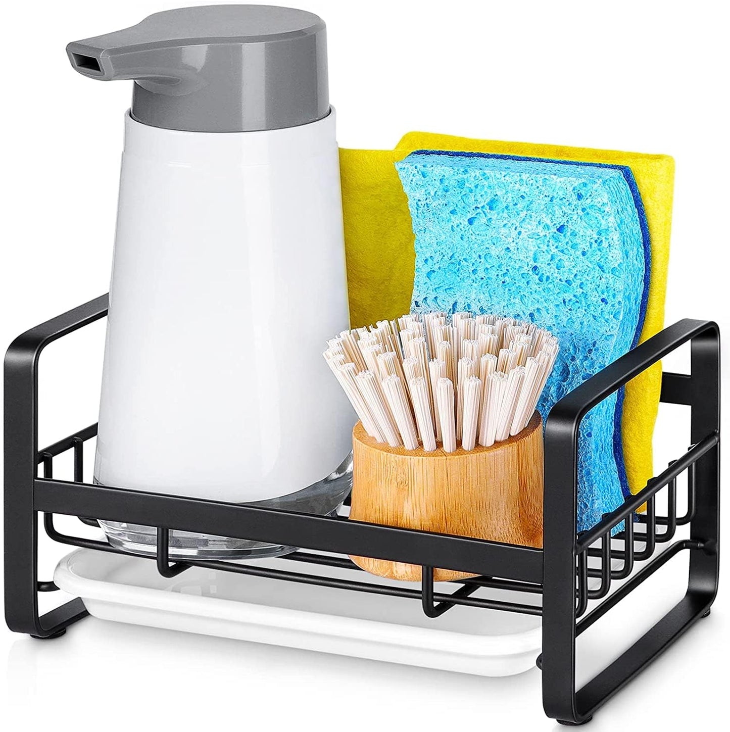 Kitchen Sink Sponge Holder, 304 Stainless Steel Kitchen Soap Dispenser Caddy Organizer