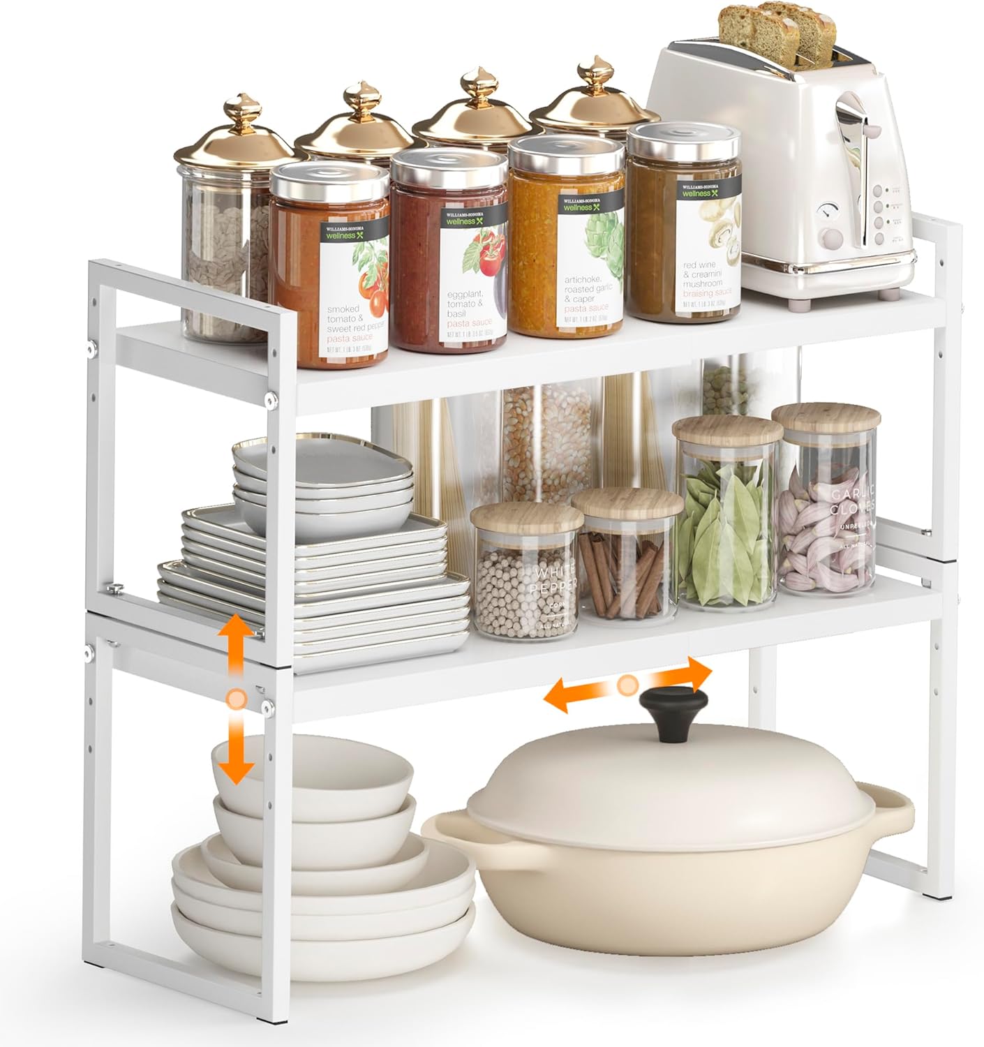 Expandable Kitchen Countertop Organizer, Stackable Cabinet Shelf Organizers