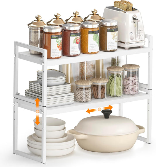 Expandable Kitchen Countertop Organizer, Stackable Cabinet Shelf Organizers