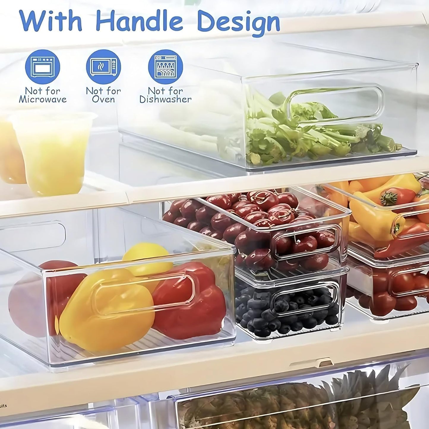 9 Pack Refrigerator Organizer Bins,3 Sizes Clear Pantry Storage with Handles for Fridge, Freezer