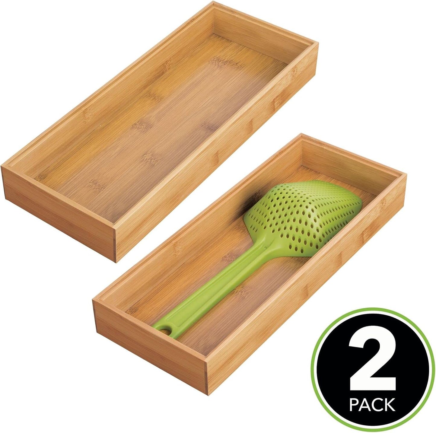Wooden Bamboo Drawer Organizer - 15" Long Stackable Storage Box Tray for Kitchen Drawers/Cabinet
