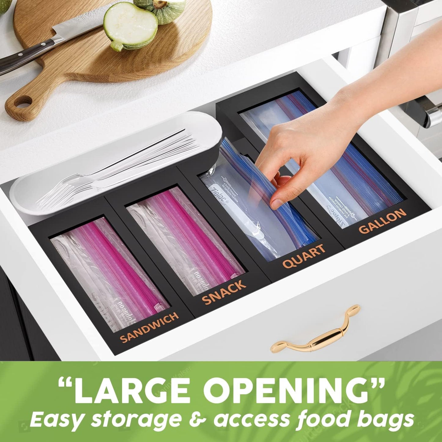 Bamboo Storage Bag Organizer for Kitchen Drawer, 4 Separate Food Storage Bag Organizer