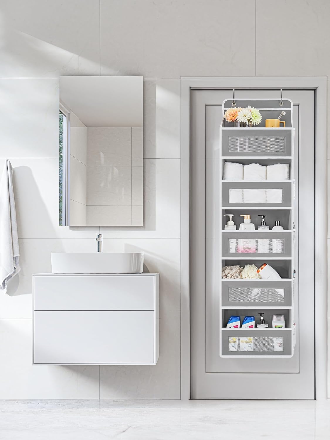 Over The Door Organizer Storage, 5 Shelf Hanging Door Organizer with 5 Large Capacity Pockets