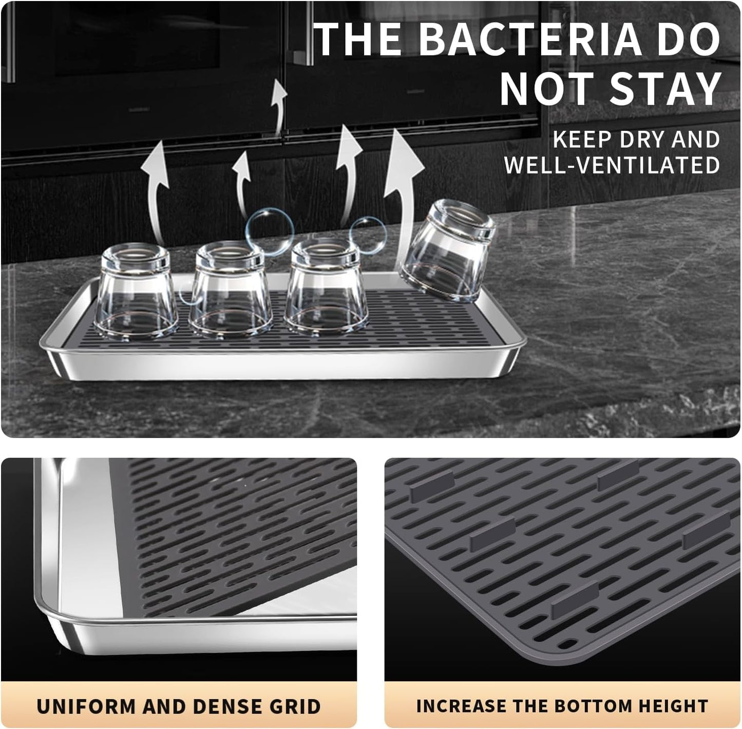 Stainless Steel Drain Tray, Cup & Dish Drying Rack