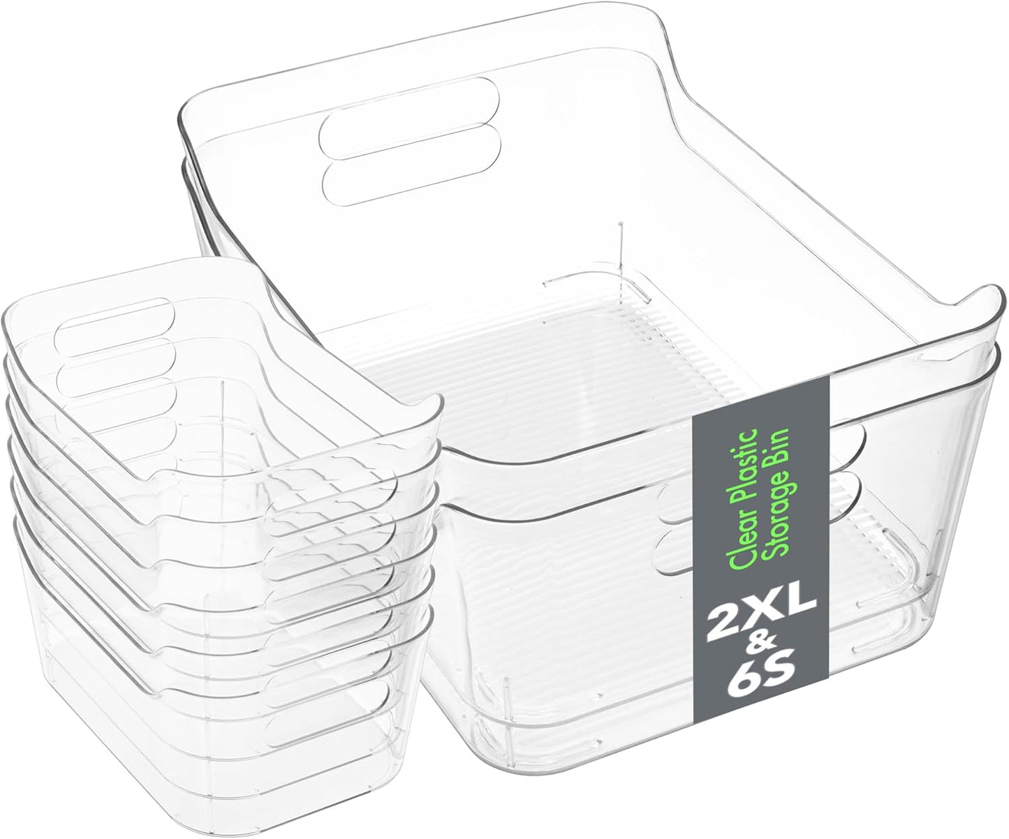 Set of 8 Clear Plastic Storage Bins, 2 Extra Large and 6 Small Storage Containers for Pantry Organization, Multi-Use Organizer Bins for Home, Kitchen, Cabinet, Bathroom, Fridge & Freezer
