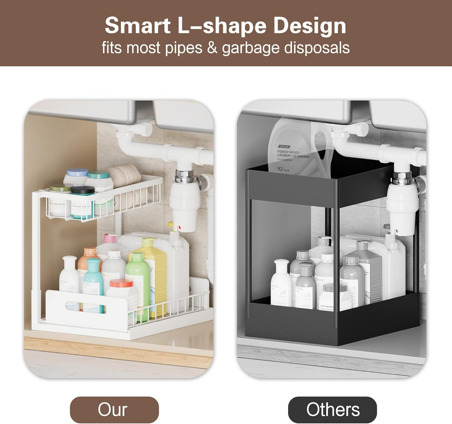 2 Tier Under Sink Organizer and Storage, Slide Out Pull Out Cabinet Organizer Shelf
