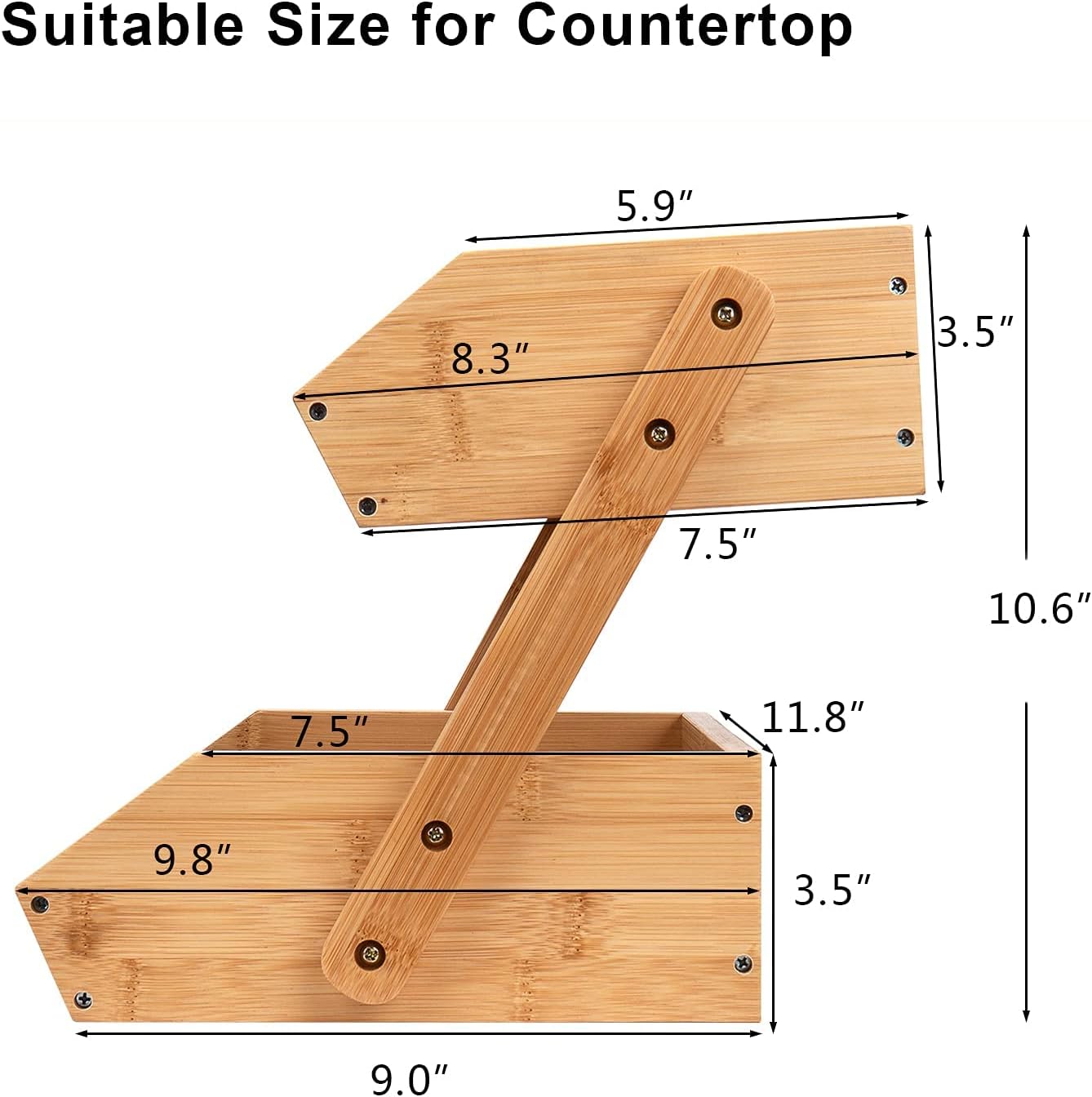 2 Tier Fruit Basket For Kitchen- Bamboo Fruit and Vegetable Storage Bowl Stand For Kitchen Countertop, , Produce Basket Fruit Holder for Potato, Onion, Bread, Snack Storage