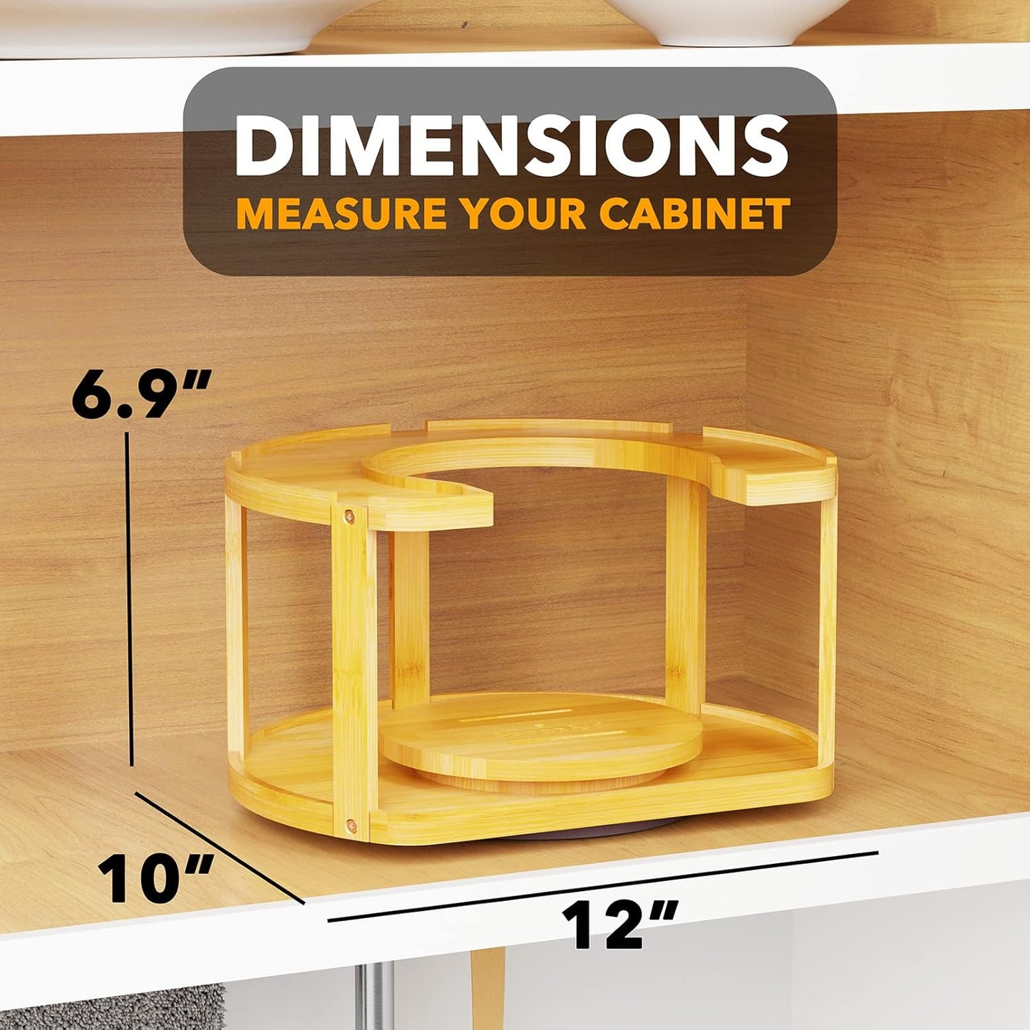 2 Tier Bamboo Spice Rack Organizer, Lazy Susan Turntable for Cabinet