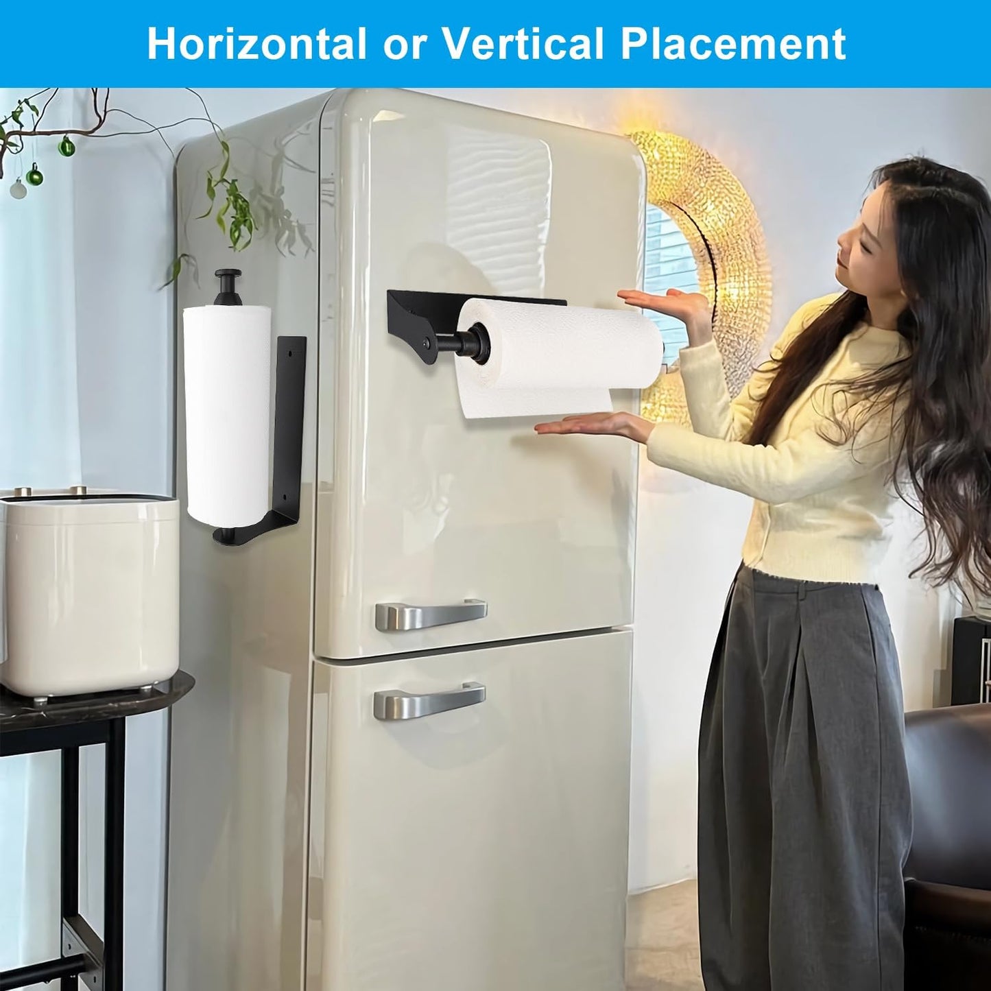 Magnetic Paper Towel Holder for Frige, One-Hand Operable Paper Towel Holder, Self-Adhesive