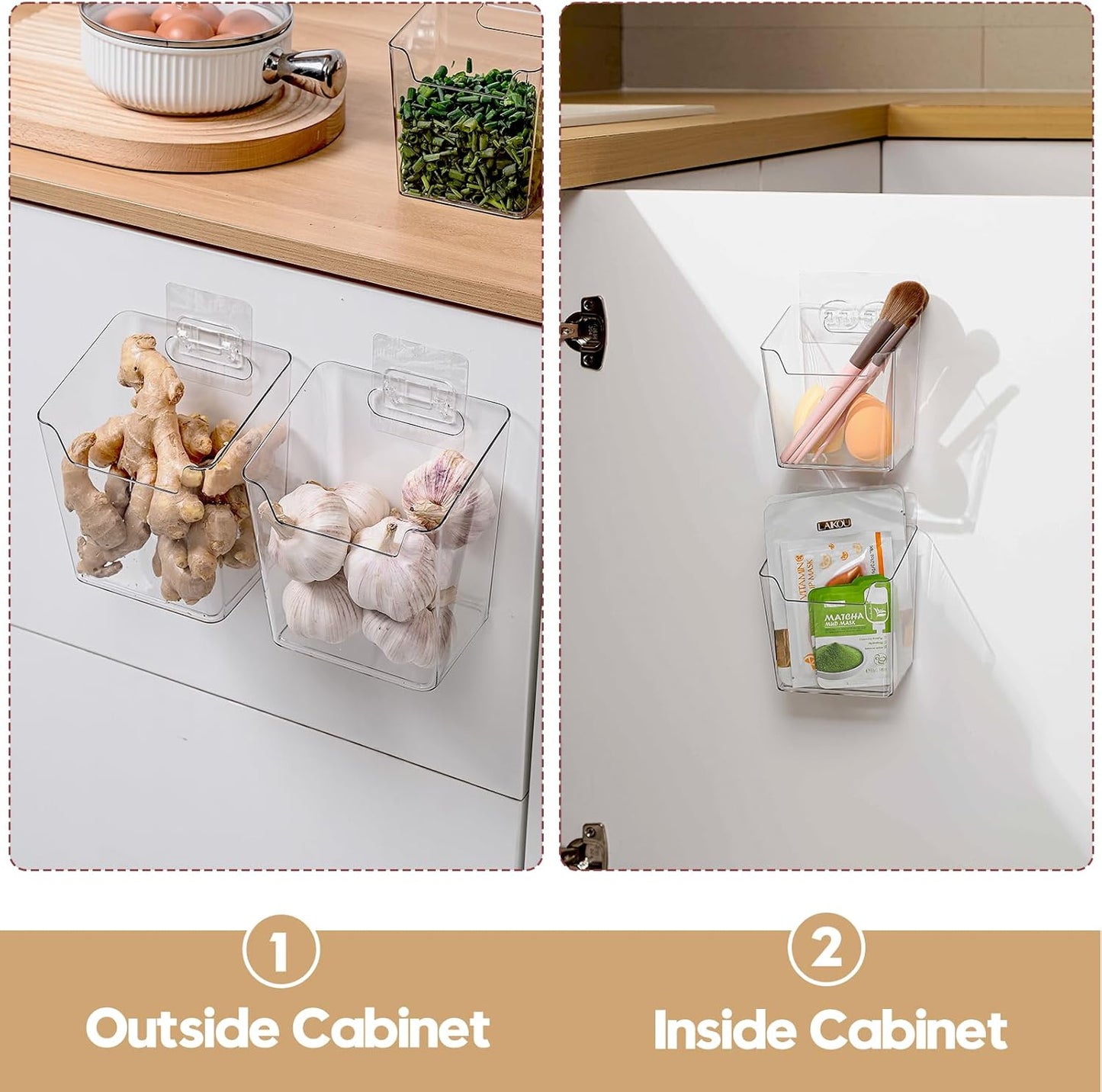 2-Pack Kitchen Cabinet Door Organizer Adhesive, Hanging Storage Bins