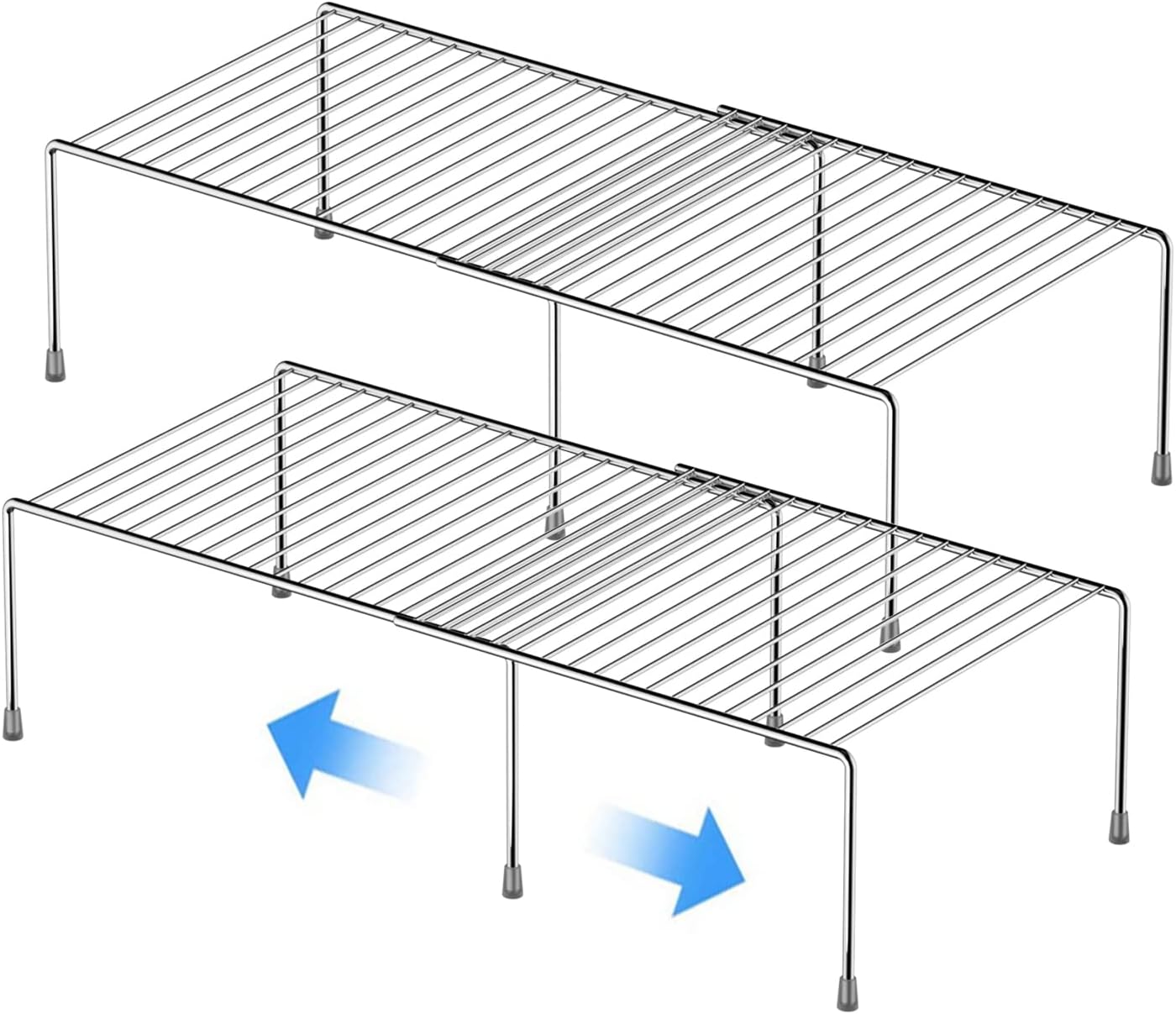 Kitchen Cabinet Expandable Shelf Organizers Set of 2, Adjustable Metal Wire Pantry Storage Shelves
