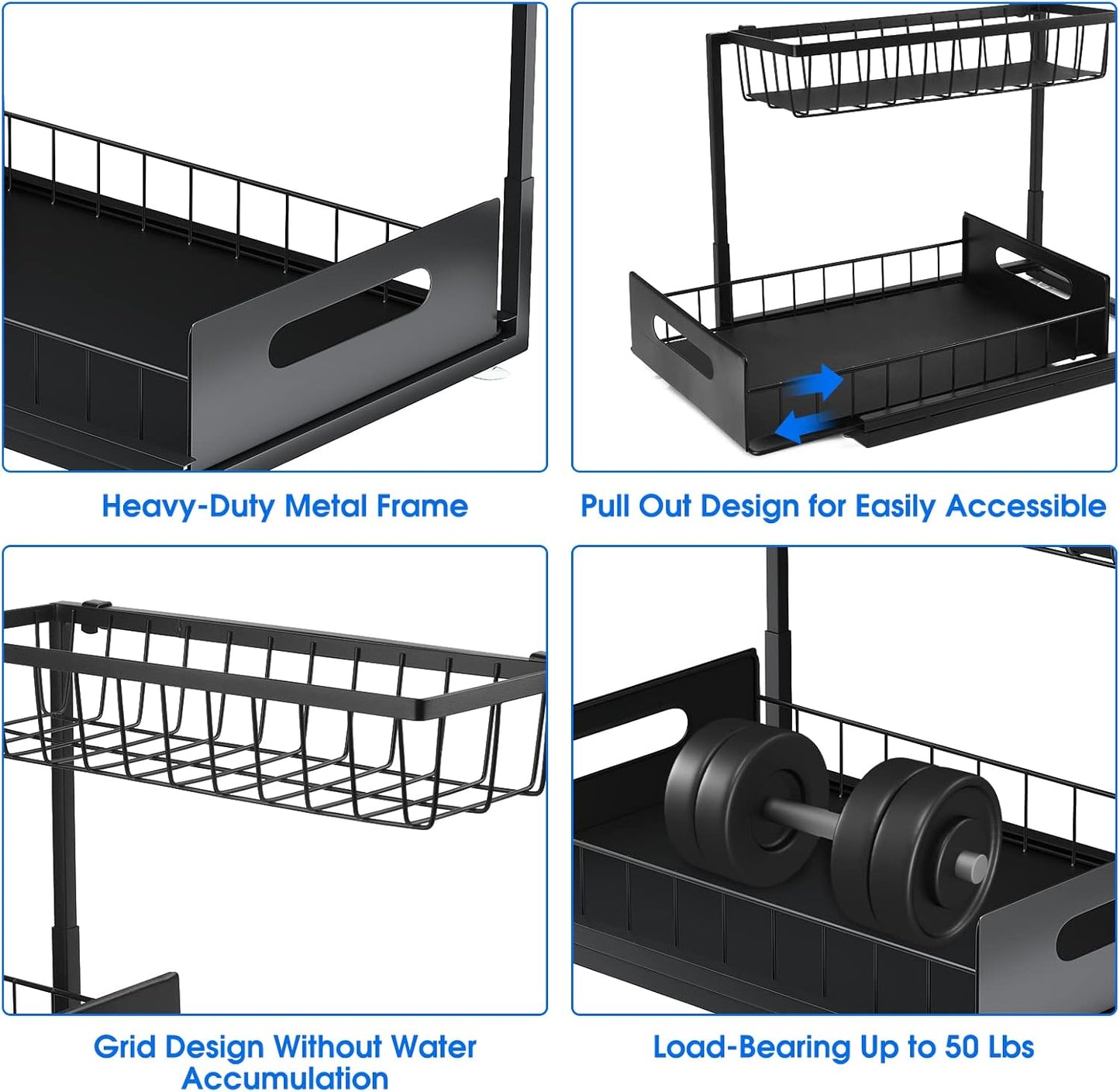 Under Sink Organizer, 2 Tier Pull-Out Cabinet Storage Shelf
