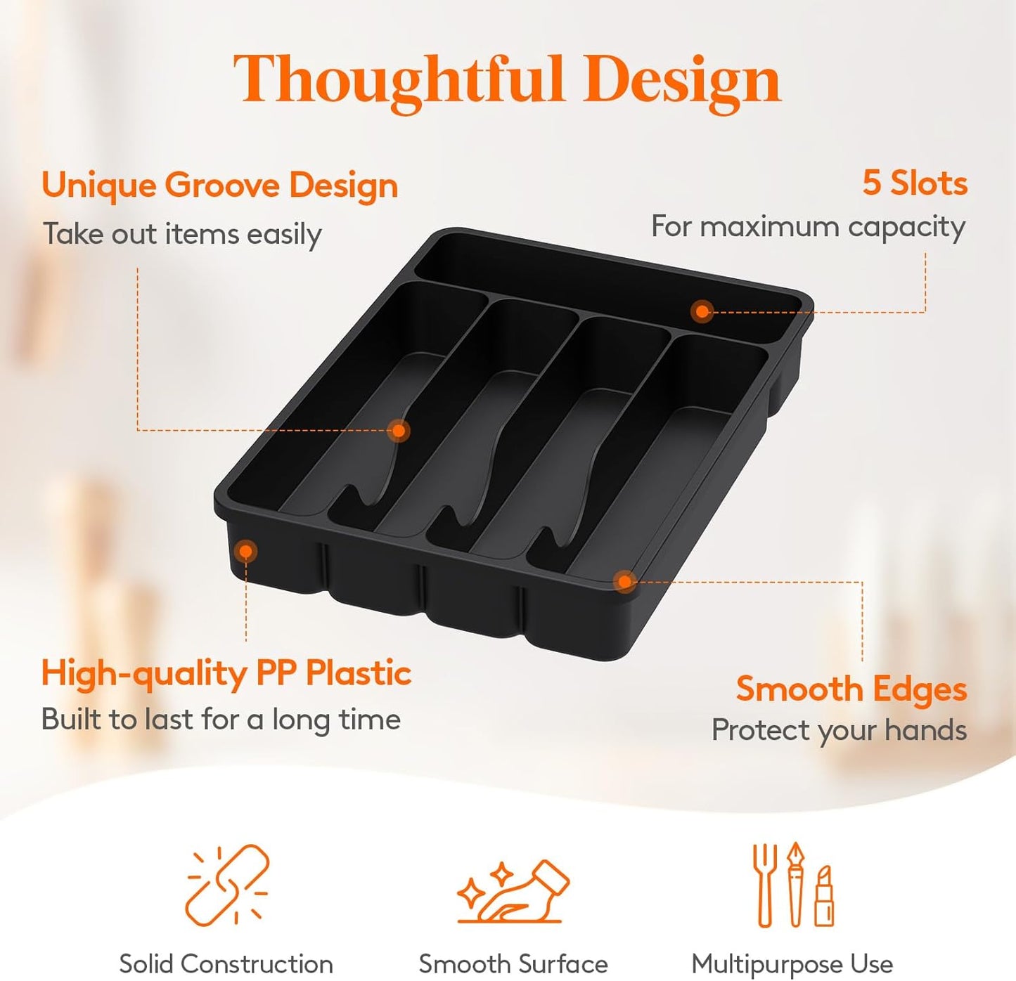 Silverware Drawer Organizer Tray, Plastic Cutlery Storage for Kitchen