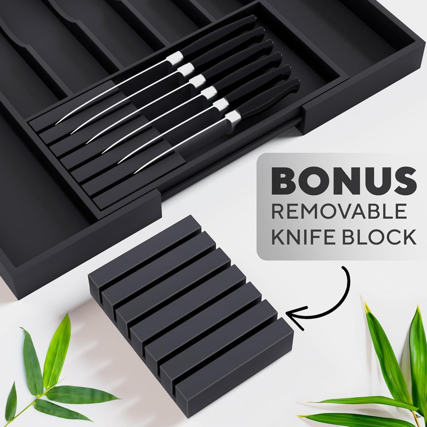 Premium Expandable Kitchen Drawer Organizer - 100% Bamboo Organizer Tray - Great for Silverware