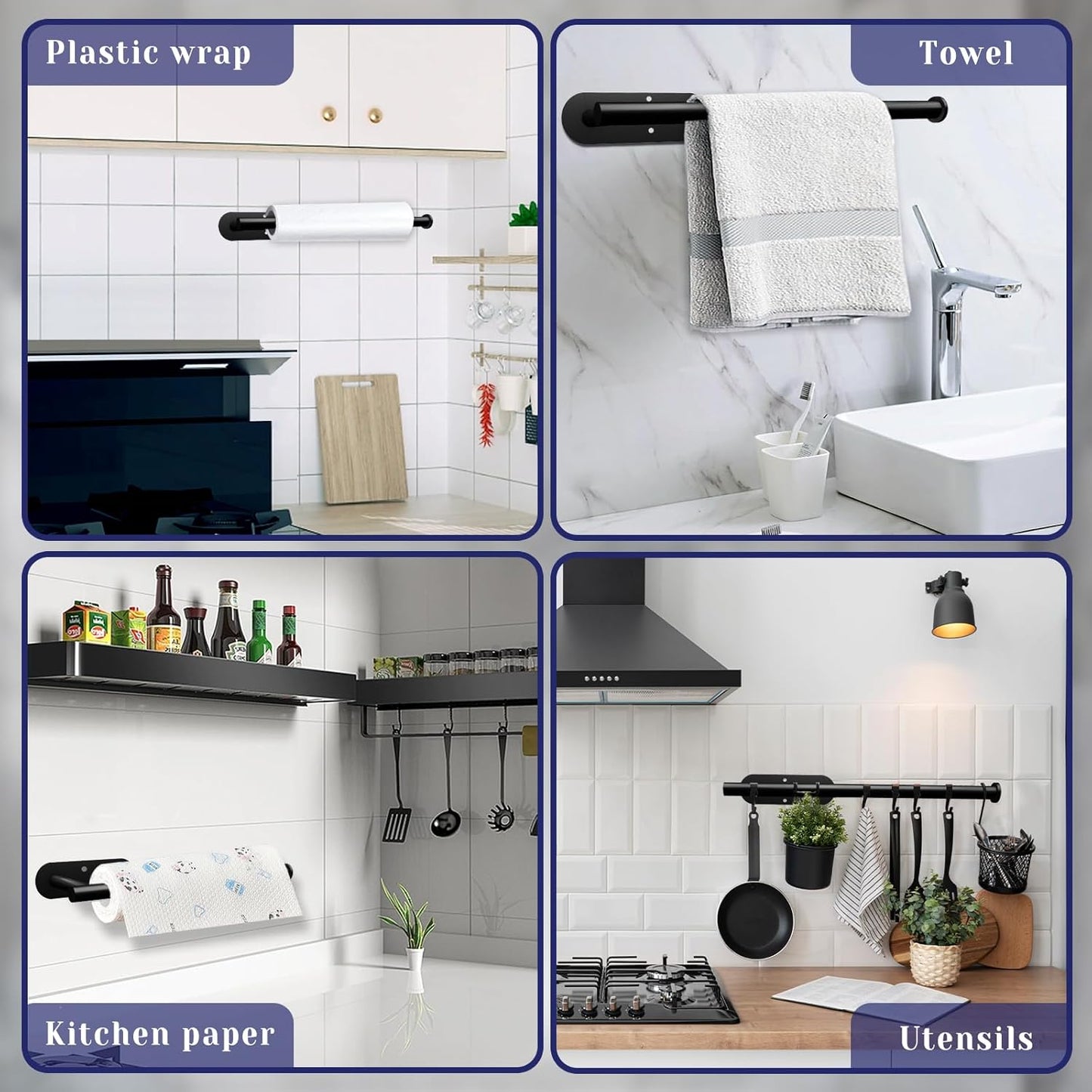 Paper Towel Holder, Self Adhesive or Drilling Paper Towel Holder Under Cabinet