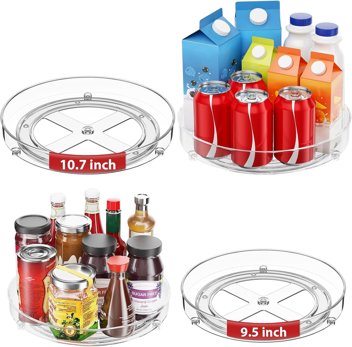 2 Pack Lazy Susan Organizer, 9.5 Inch, 10.7 Inch Lazy Susan Turntable for Cabinet