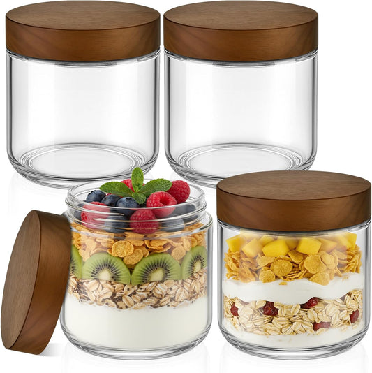 10 oz Small Glass Jars with Lids, Glass Container with Acacia Wood Airtight Lid