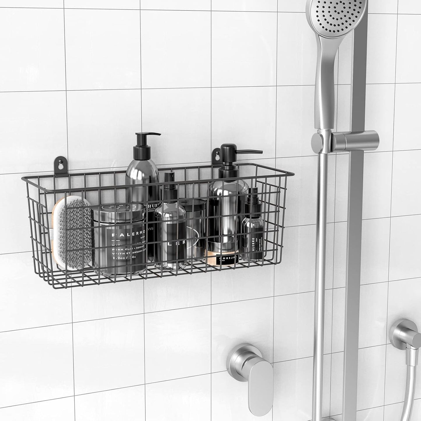 [Extra Large] Wire Basket 2-Pack Hanging Wall Organizer Cabinet Storage Basket Wall Mounted Shelves Rustic Farmhouse Decor for Home Kitchen Bathroom, BLACK