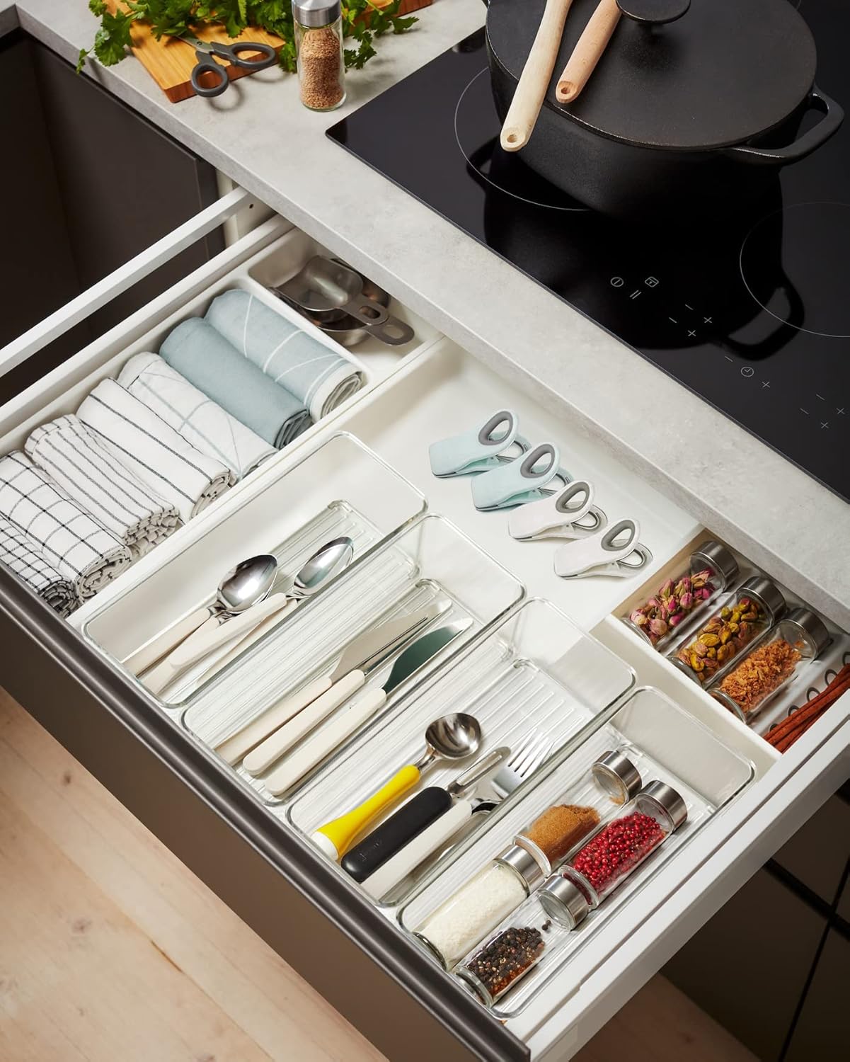 8 Pack Clear Plastic Drawer Organizer Bins Set