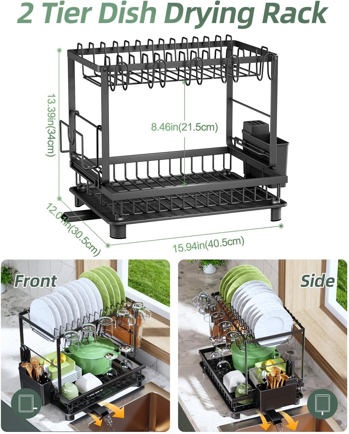 Dish Drying Rack, 2 Tier Space-Saving Dish Rack