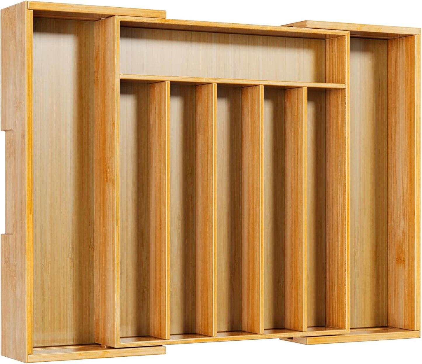 Large Bamboo Silverware Organizer - Expandable Drawer Organizer for Utensil, Cutlery and Flatware
