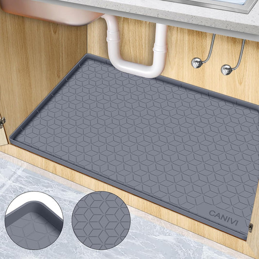Under Sink Mat, 34" x 22" Waterproof Silicone Under Sink Tray for Kitchen & Laundry Cabinets