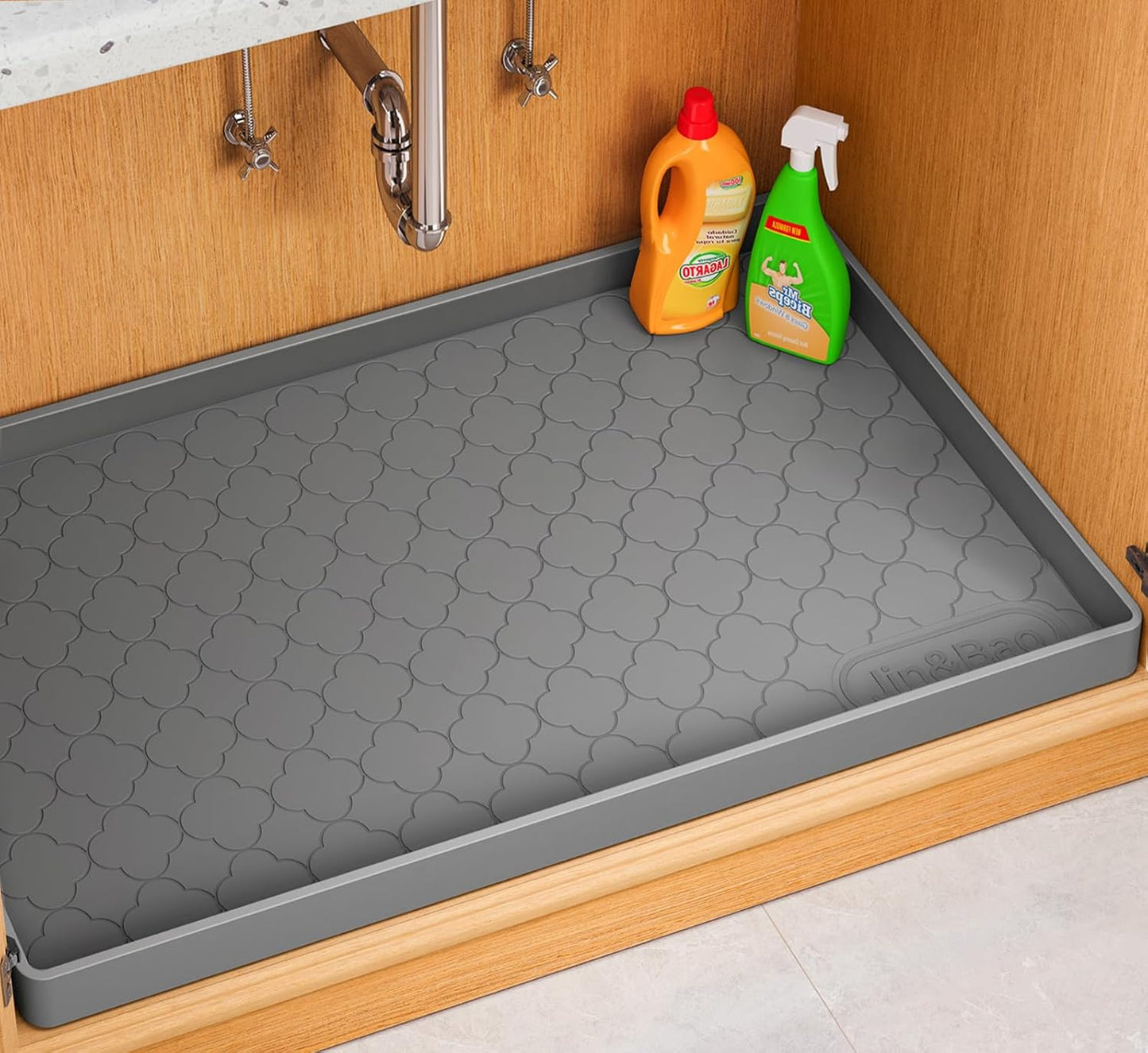Waterproof Under Sink Mat 34" x 22", Thick Silicone Mat Cabinet Protector for Kitchen and Bathroom