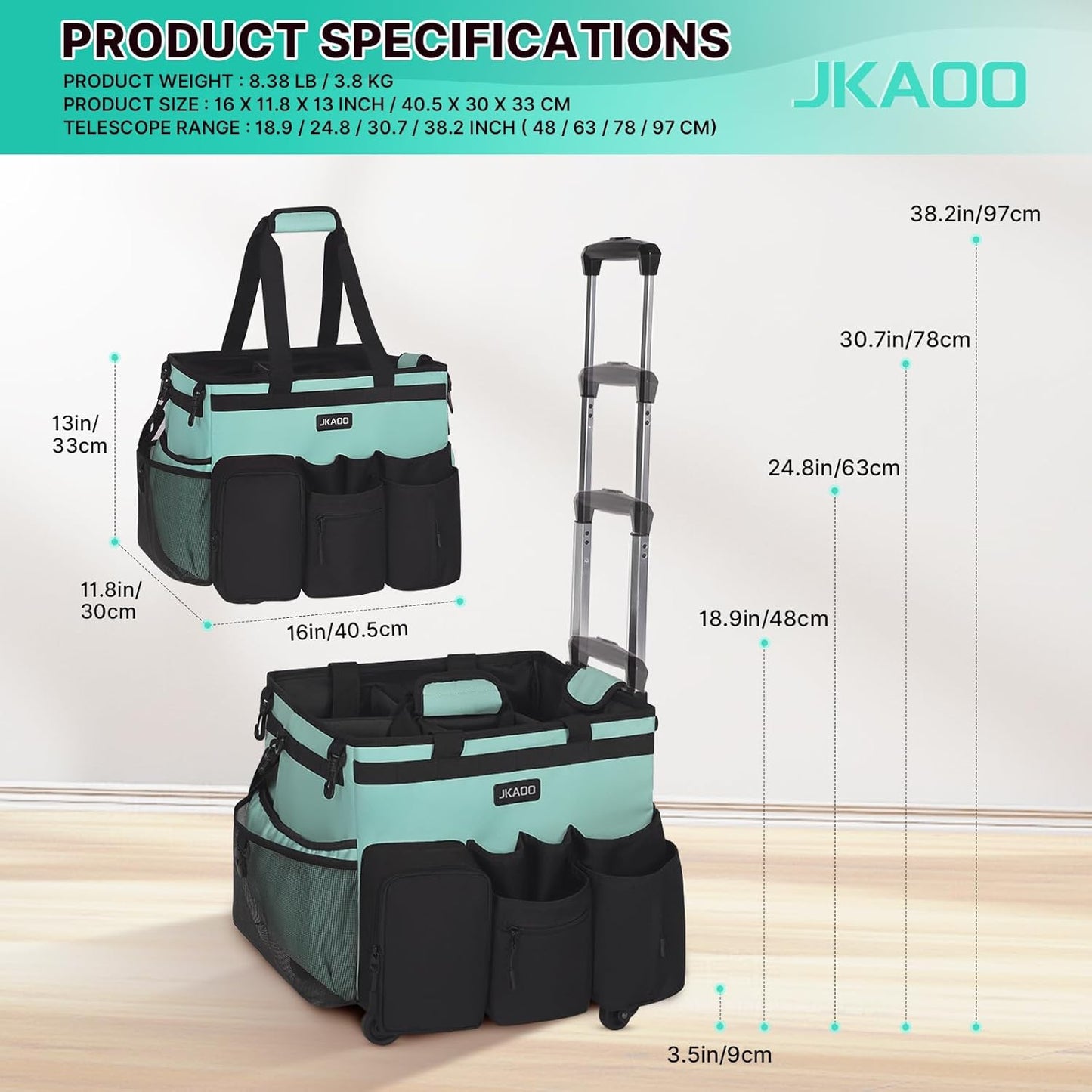 Large Rolling Cleaning Caddy Bag with Detachable Trolley