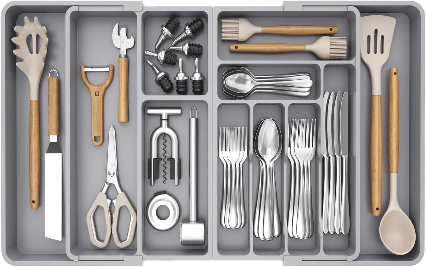 Utensil Organizer for Kitchen Drawer, Expandable Cooking Silverware Tray