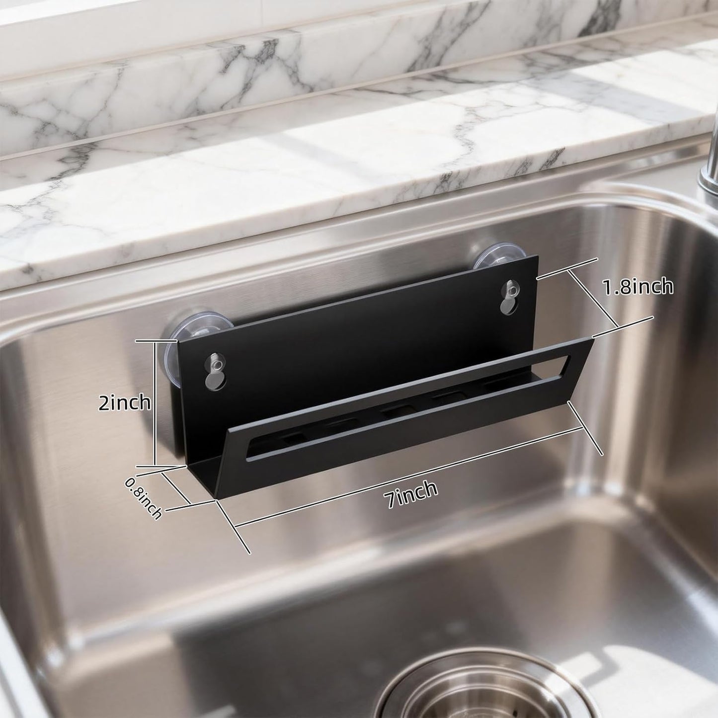 Sponge Holder for Kitchen Sink with Suction Cups & Adhesive Hook, Rustproof In-Sink Sponge Holder