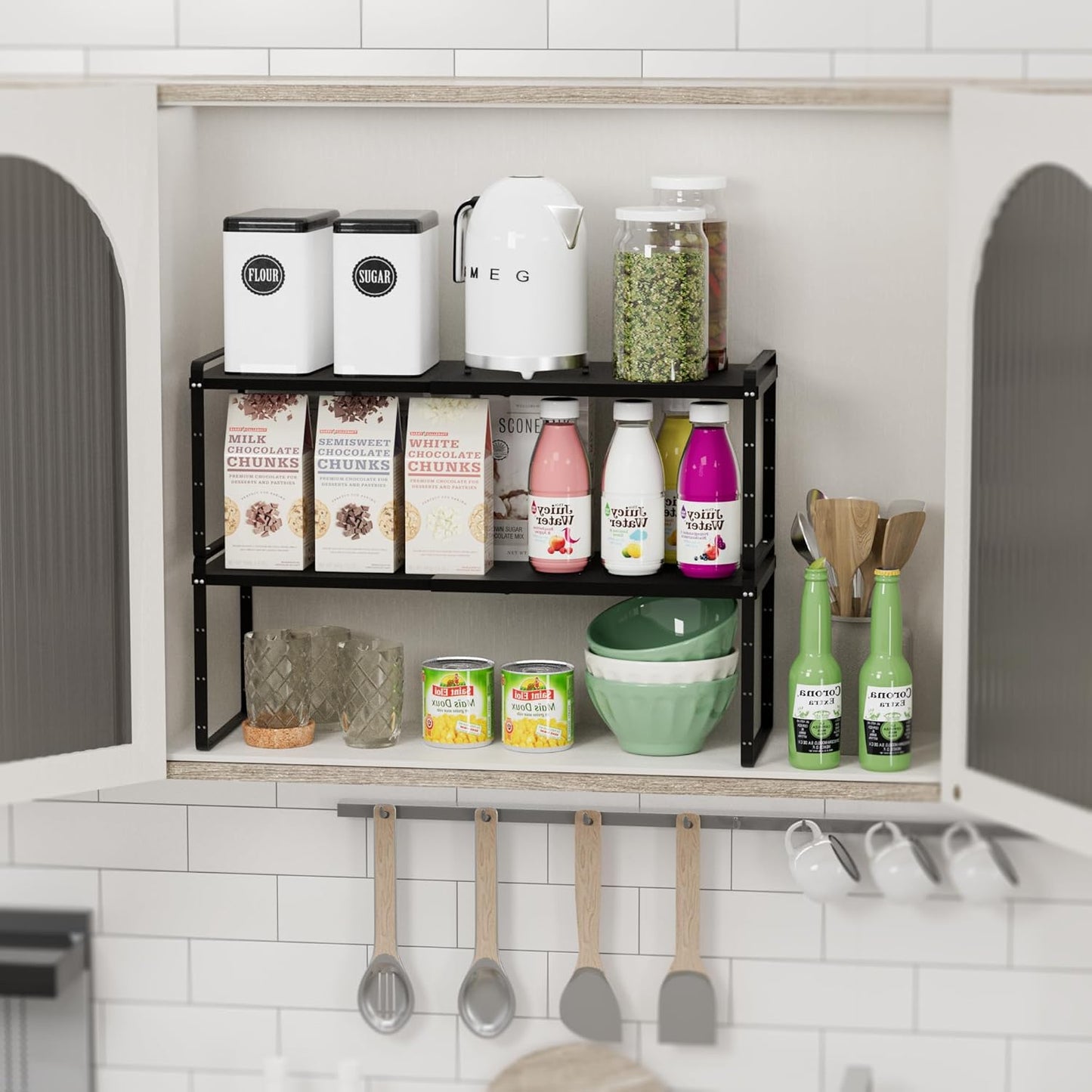 Expandable Kitchen Shelf Organizers,Adjustable Height Large Stackable Kitchen Cupboard Cabinet