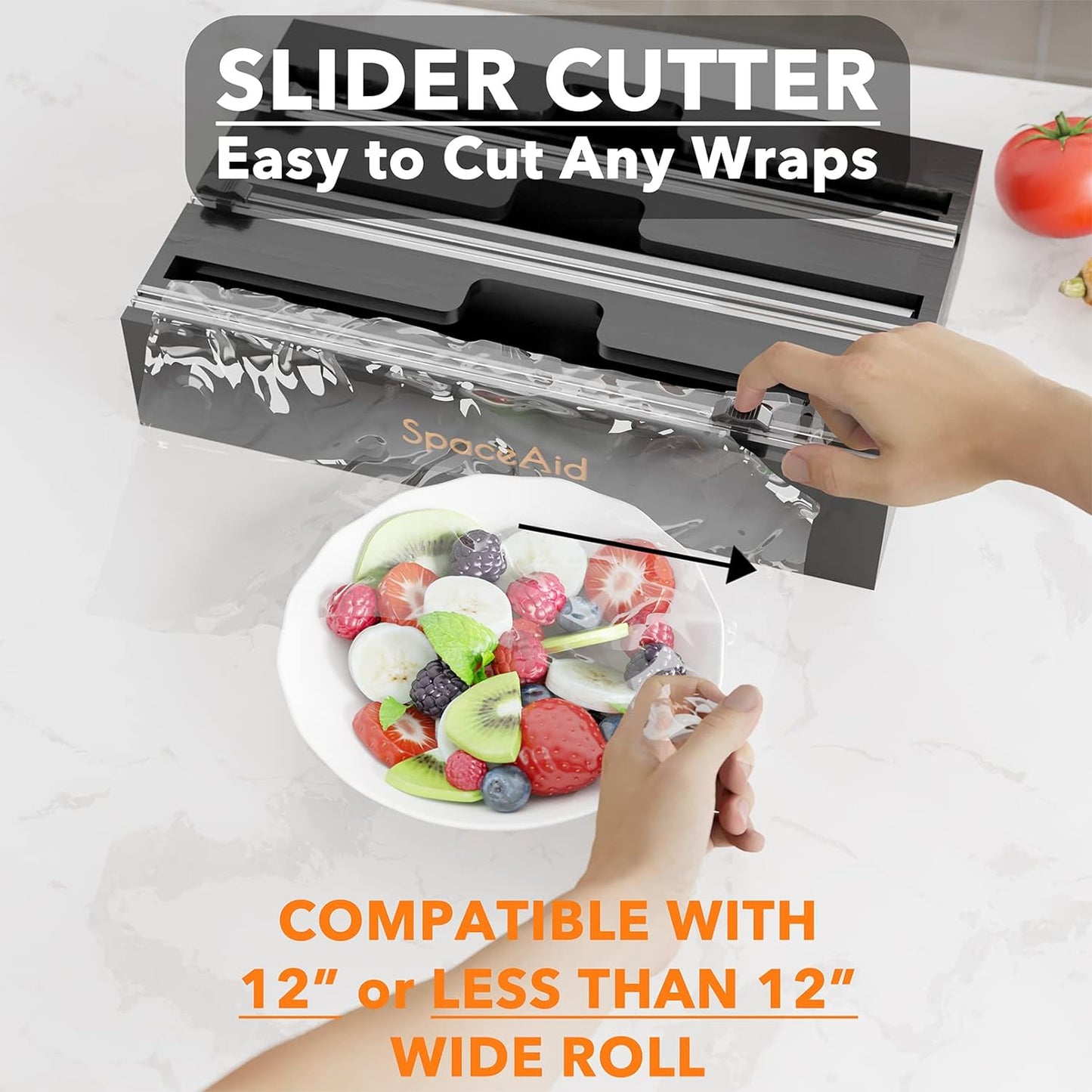 WrapNeat 3 in 1 Wrap Organizer with Cutter and Labels, Plastic Wrap