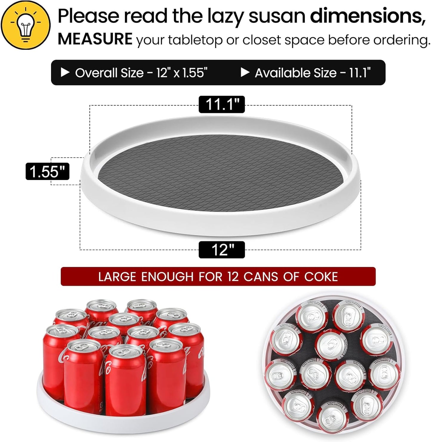 2 Pack, 12-Inch Non-Skid Lazy Susan Organizers