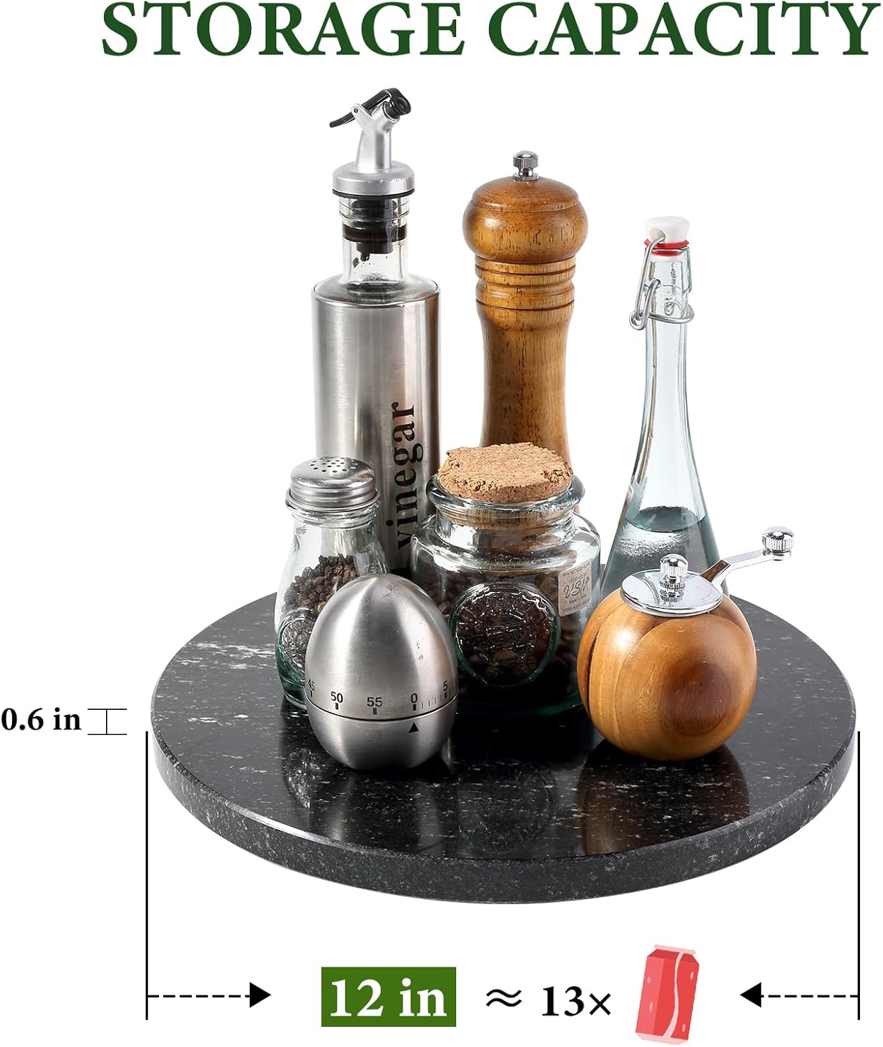 12'' Black Marble Lazy Susan Marble Turntable for Kitchen Dinning