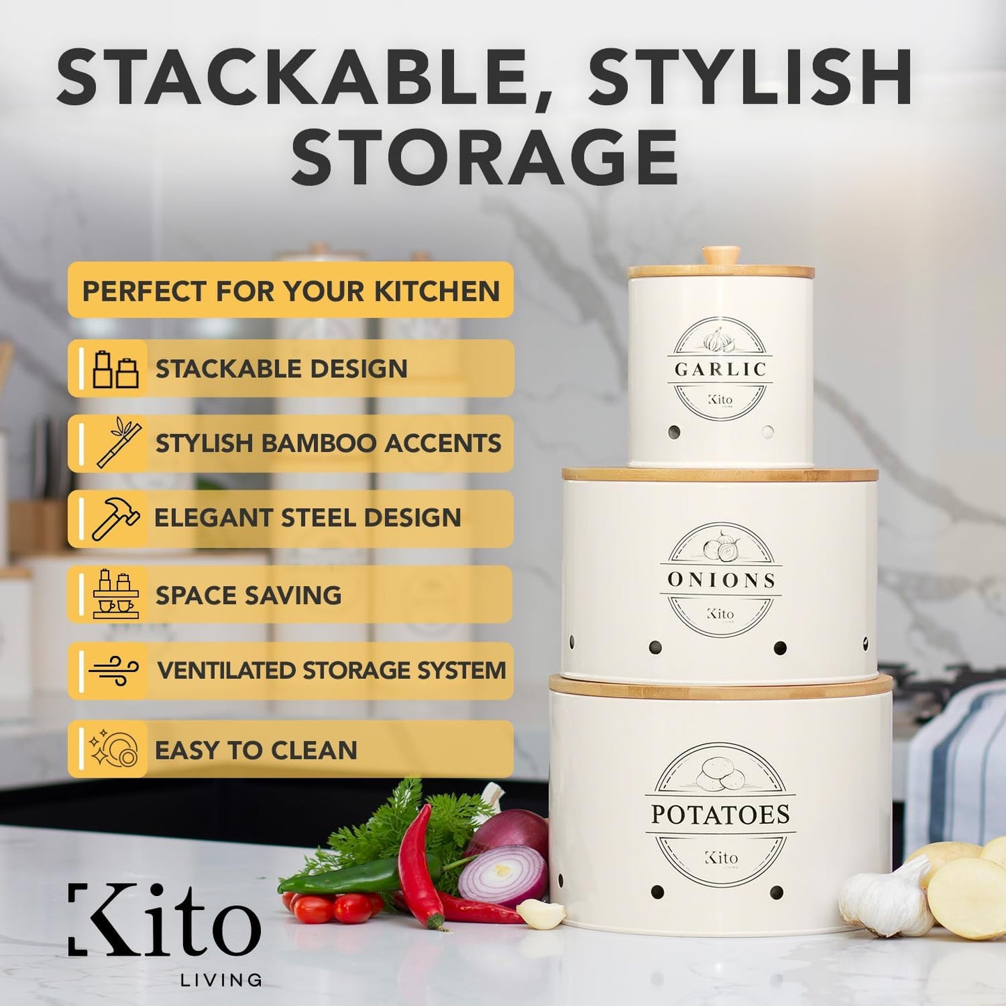 Canister Sets for Kitchen Counter with Wooden Bamboo Lids, Kitchen Canisters for Countertop