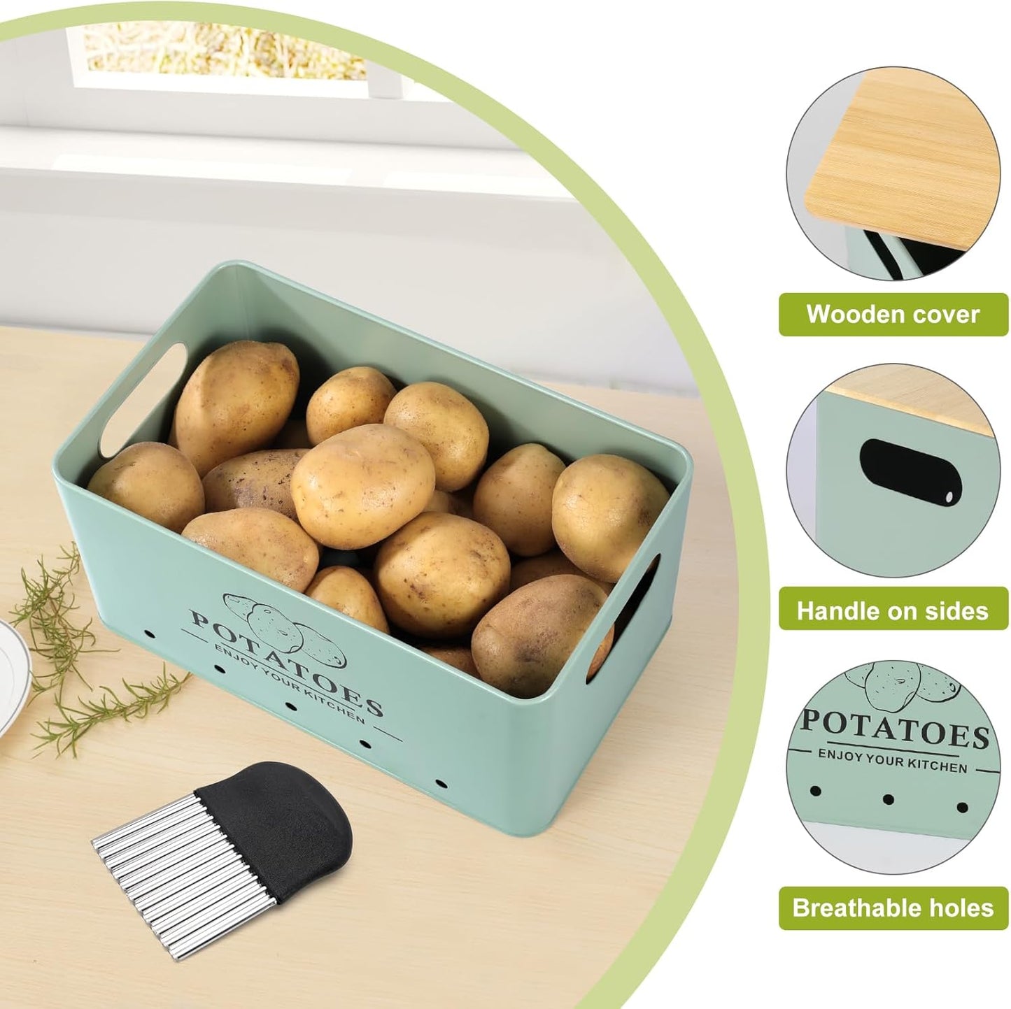 Kitchen Vegetable Storage Set of 3, Metal Onion Garlic Potato Storage Set