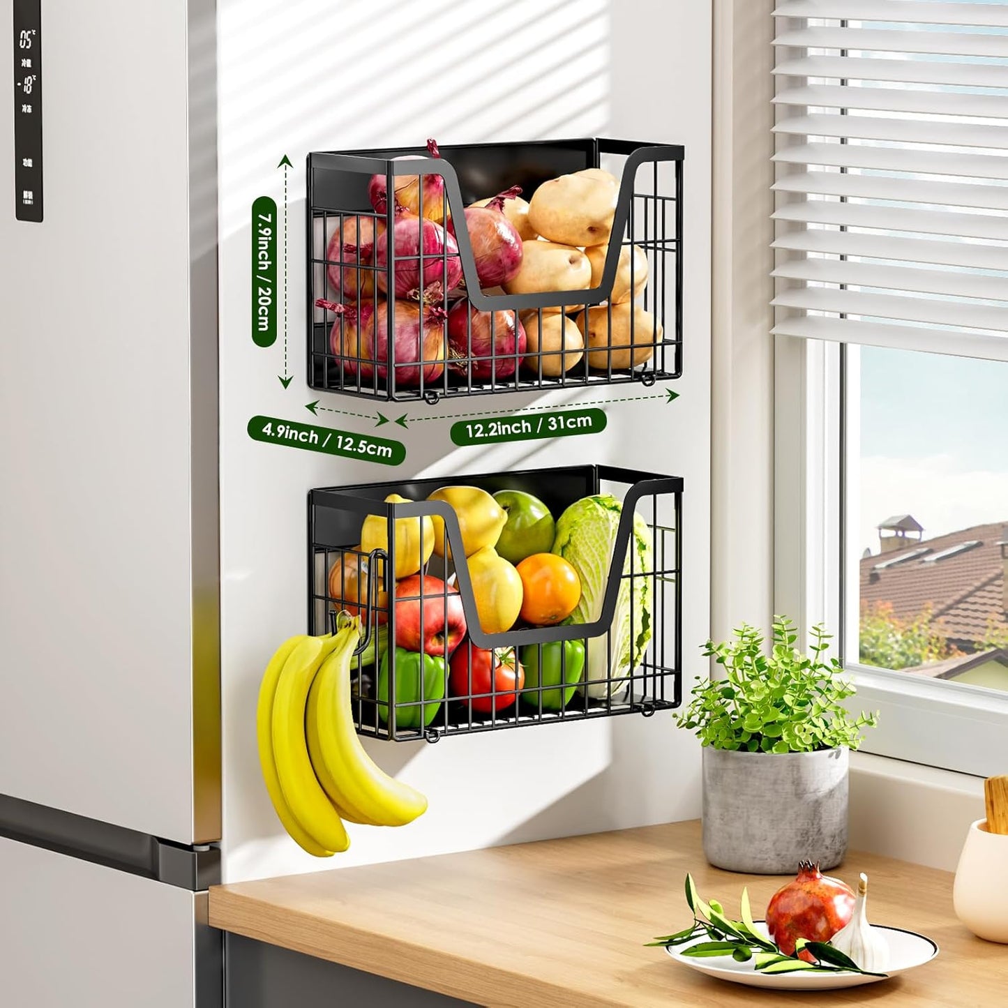 2 Set Magnetic Shelf for Fridge, Potato & Onion Storage Bins