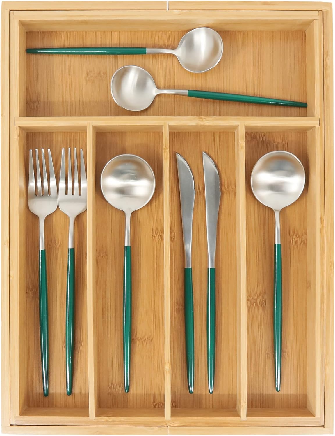 Bamboo Drawer Organizer, Expandable Silverware Drawer Organizer